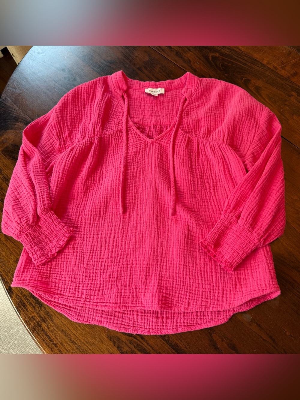 Evereve Hot Pink Gauze V-Neck Peasant Tunic
